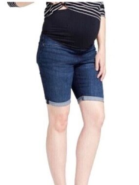 Isabel Maternity Dark Wash Bermuda Shorts Size 4 | Crossover Panel Denim NWT